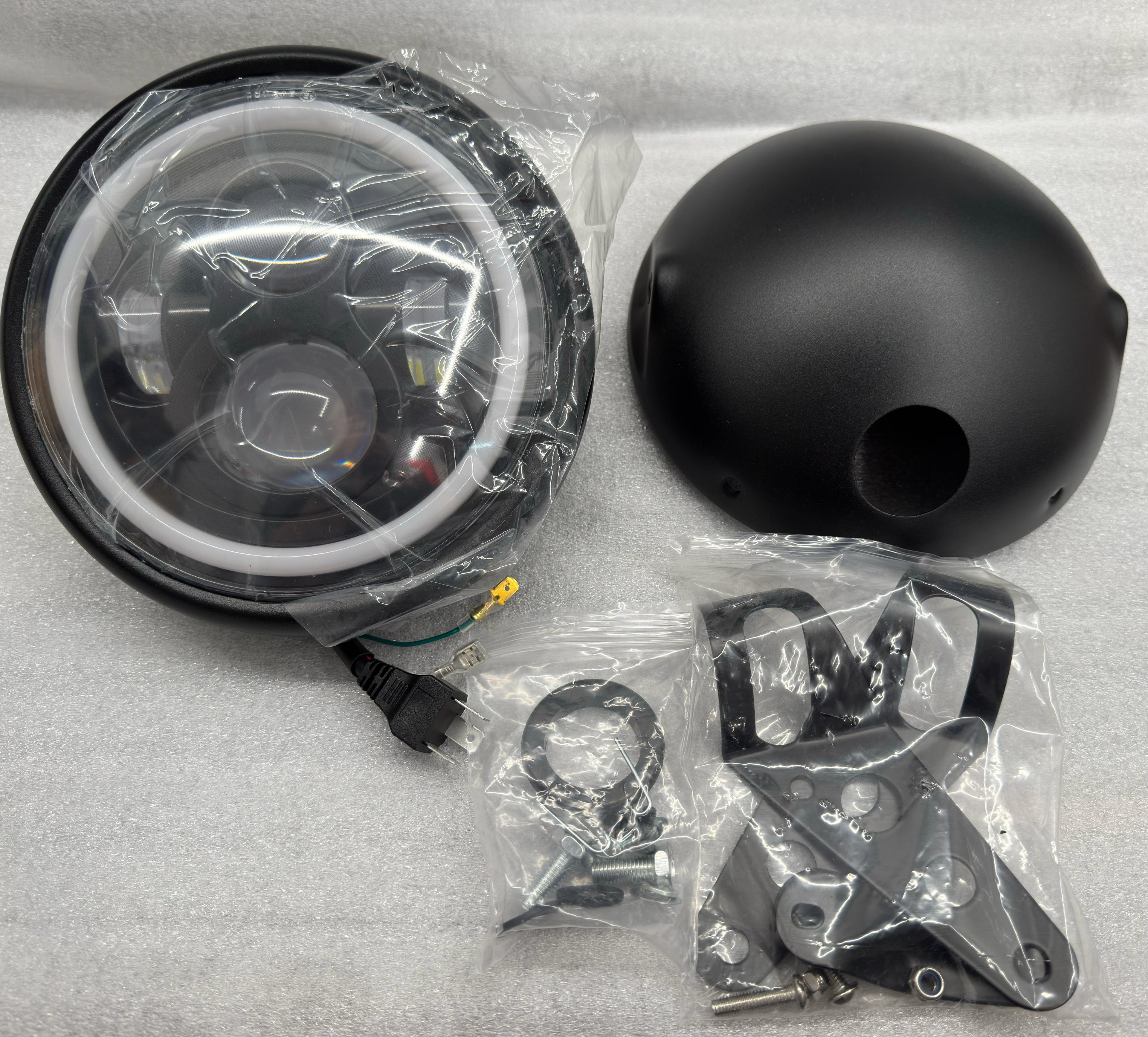 KIT FARO LED 7” MOTO UNIVERSALE CON SUPPORTO FORCELLA 35-43mm NERO H4 CANBUS